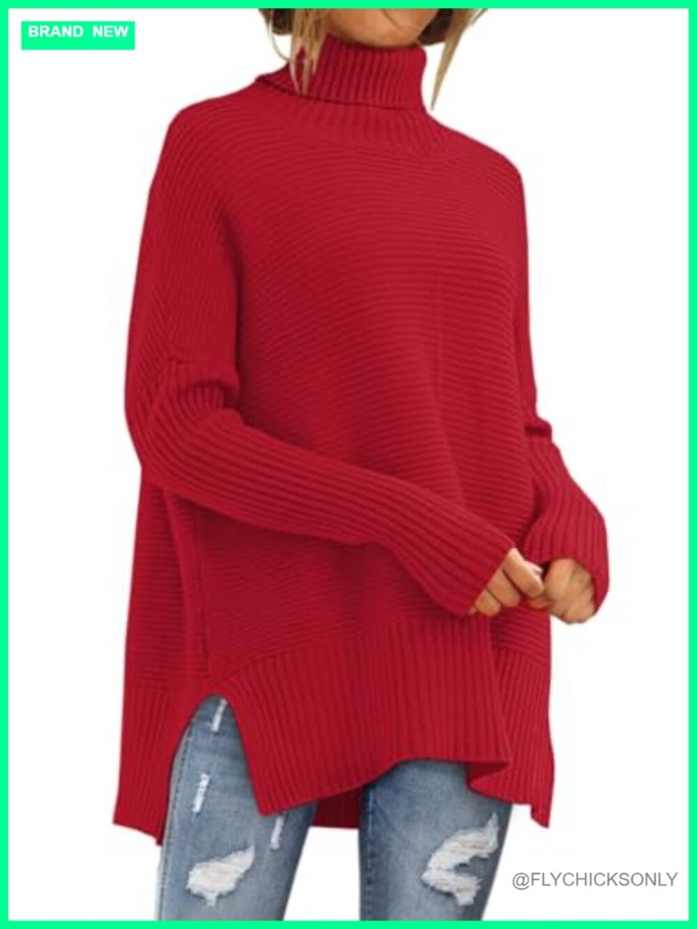Oversized Roll Neck Turtleneck Sweater Long Pullover Tunic